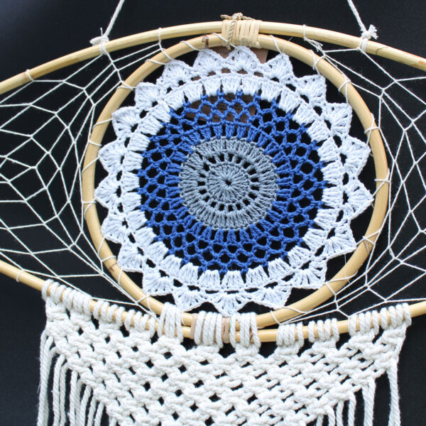 Atrapasueños - Lrg Macramé Ojo Blanco / Azul / Gris - Imagen 3