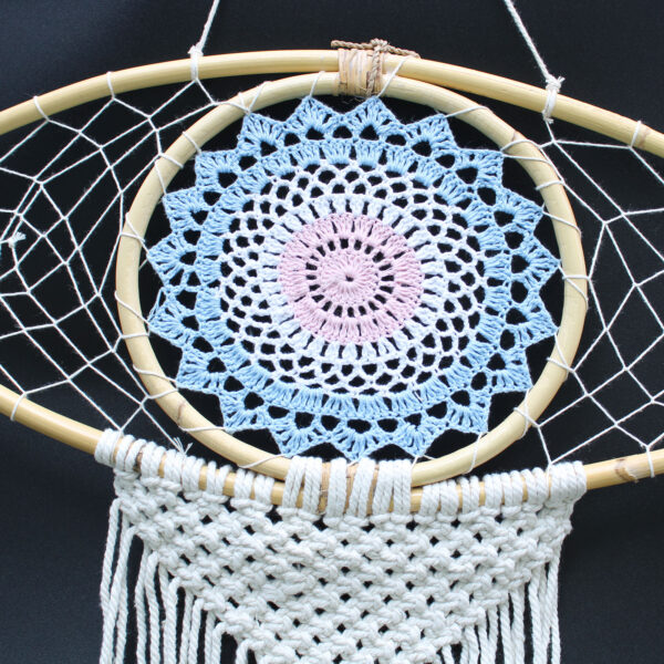 Atrapasueños - Lrg Macramé Ojo Azul / Blanco / Rosa - Imagen 2