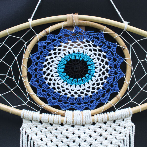 Atrapasueños - Lrg Macramé Mal de Ojo Azul / Blanco / Negro - Imagen 2