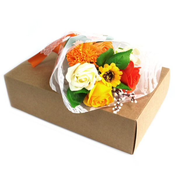 Bouquet flores jabón en caja - naranja - Imagen 2
