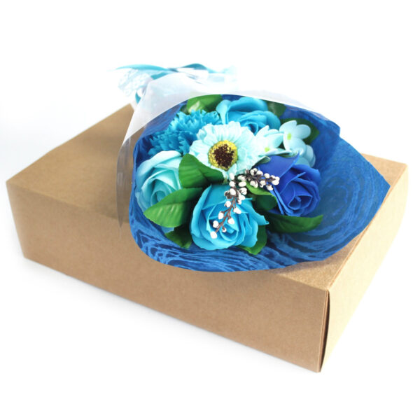 Bouquet flores jabón en caja - azul - Imagen 2