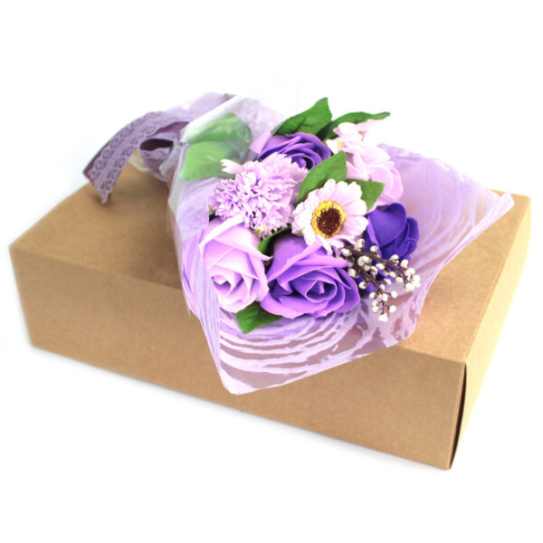 Bouquet flores jabón en caja - púrpura - Imagen 2