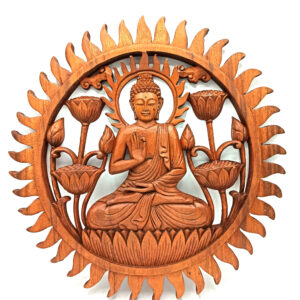 Panel de madera de Buddha y Lotus - 40cm