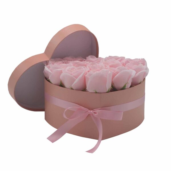 Caja de Regalo - Flor de Jabón  13 Rosas Rosas - corazon - Imagen 2