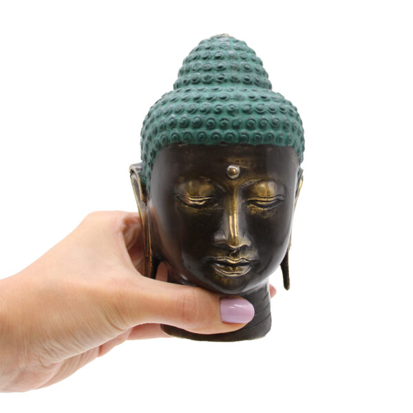 Large Antique Brass Buddha Head - Imagen 2