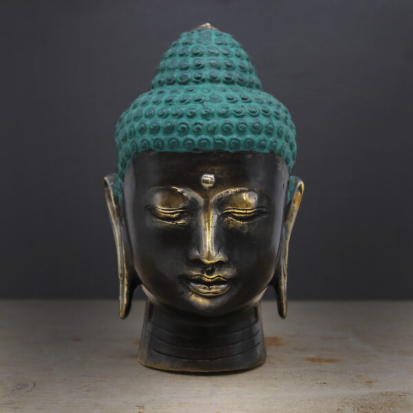 Large Antique Brass Buddha Head - Imagen 4