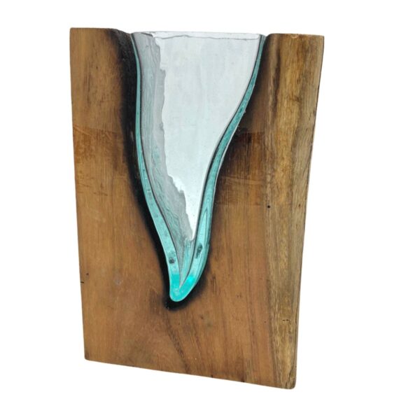 Jarrón de arte en forma de V de vidrio fundido sobre madera - Imagen 2