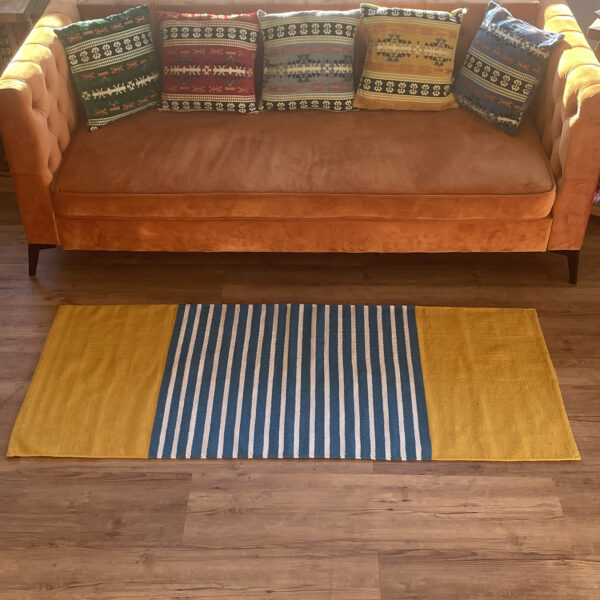 Alfombra India de Algodón - 70x170cm - Amarillo/ Azul - Imagen 2