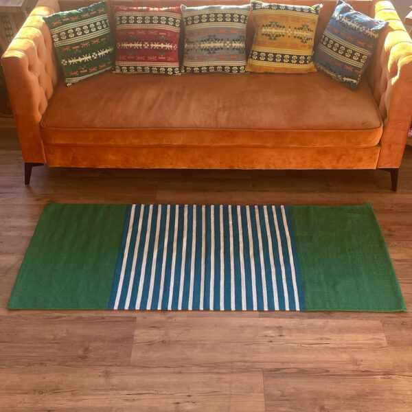 Alfombra India de Algodón - 70x170cm - Azul/ Verde - Imagen 2