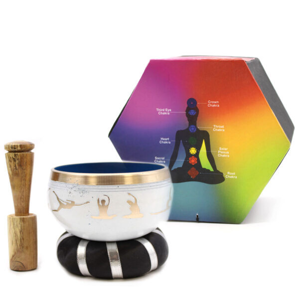 Juego de Cuenco Tibetano - Movimientos de Yoga - Blanco/Azul 10,7 cm - Imagen 4