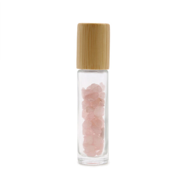 Botella de rodillo de aceite esencial de piedras preciosas - Cuarzo rosa - Tapa de madera - Imagen 2