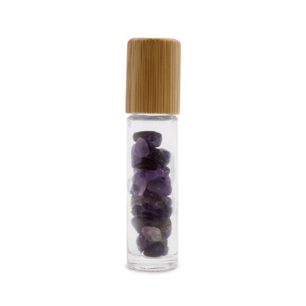 Botella de rodillo de aceite esencial de piedras preciosas - Amatista - Tapa de madera - Imagen 2