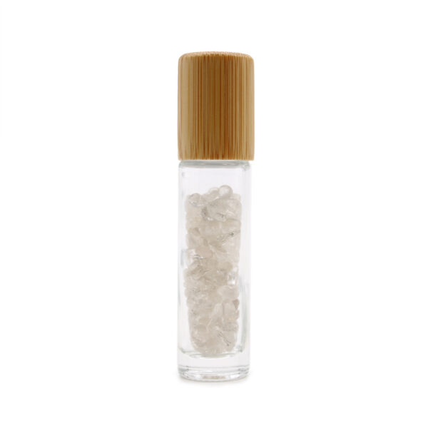 Botella de rodillo de aceite esencial de piedras preciosas - Cuarzo de roca - Tapa de madera - Imagen 2