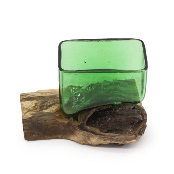 Botellas de cerveza recicladas - Cuenco Cuadrado en Madera - Imagen 2