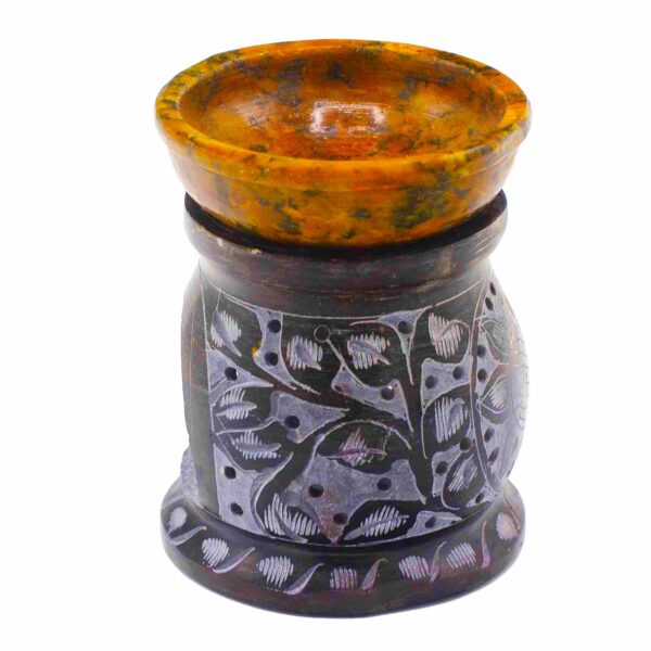 Quemador de aceite de esteatita 10 cm - Flor de mandala - Negro y amarillo - Imagen 4