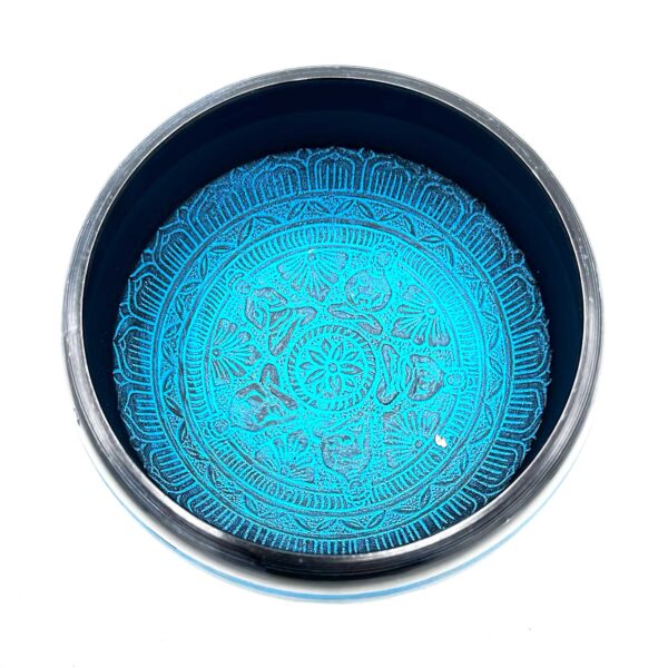 Cuenco tibetano Earth Powder - Cinco Budas Mantra Azul - 16 cm - Imagen 2