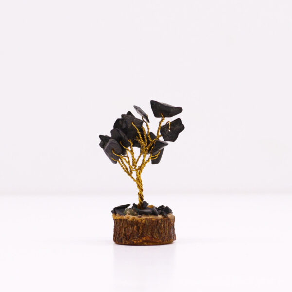 Mini árbol de piedras preciosas sobre base de madera - Ágata negra (15 piedras)