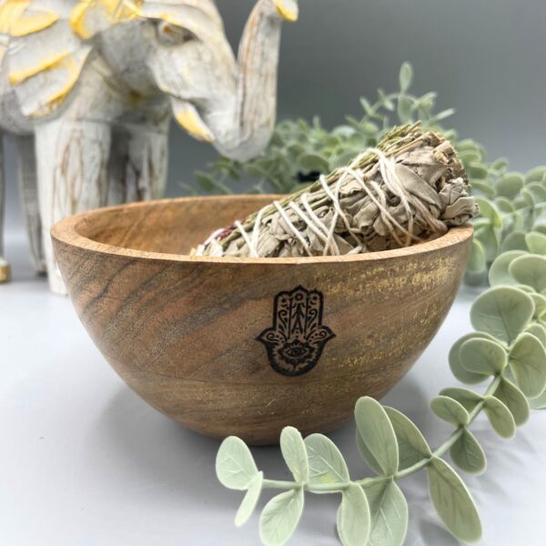 Cuenco de Madera para Ofrendas y Rituales - Hamsa - 13x7cm - Imagen 2